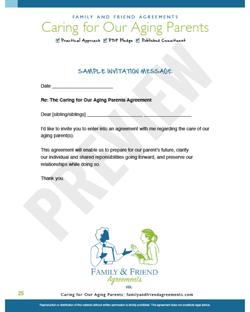 Aging Parents agreement invitation message preview.