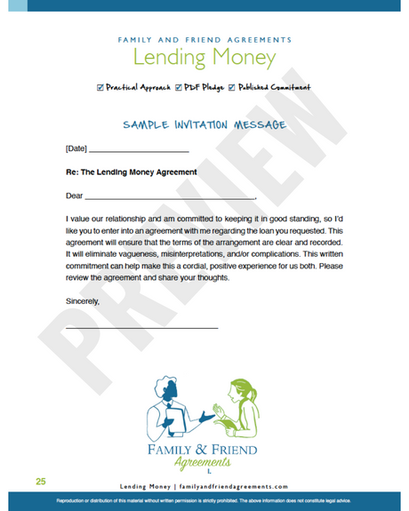Lending Money Agreement sample invitation message preview.