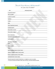 Parent Teen Driver agreement, Attachment 1, in case of accident glovebox checklist.